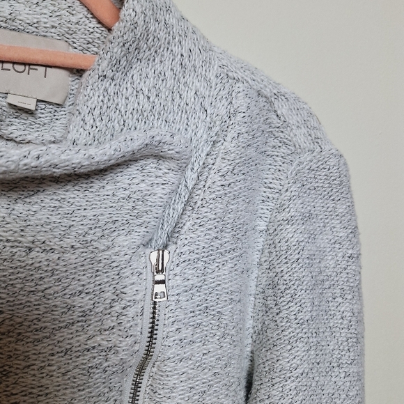 Loft Gray Marled Asymmetrical Full Zip Moto Sweater Jacket Size Small - Picture 5 of 12